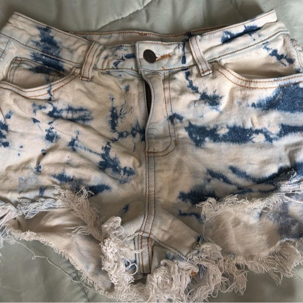 Cello Blue and White Tie-Dye Jean Shorts